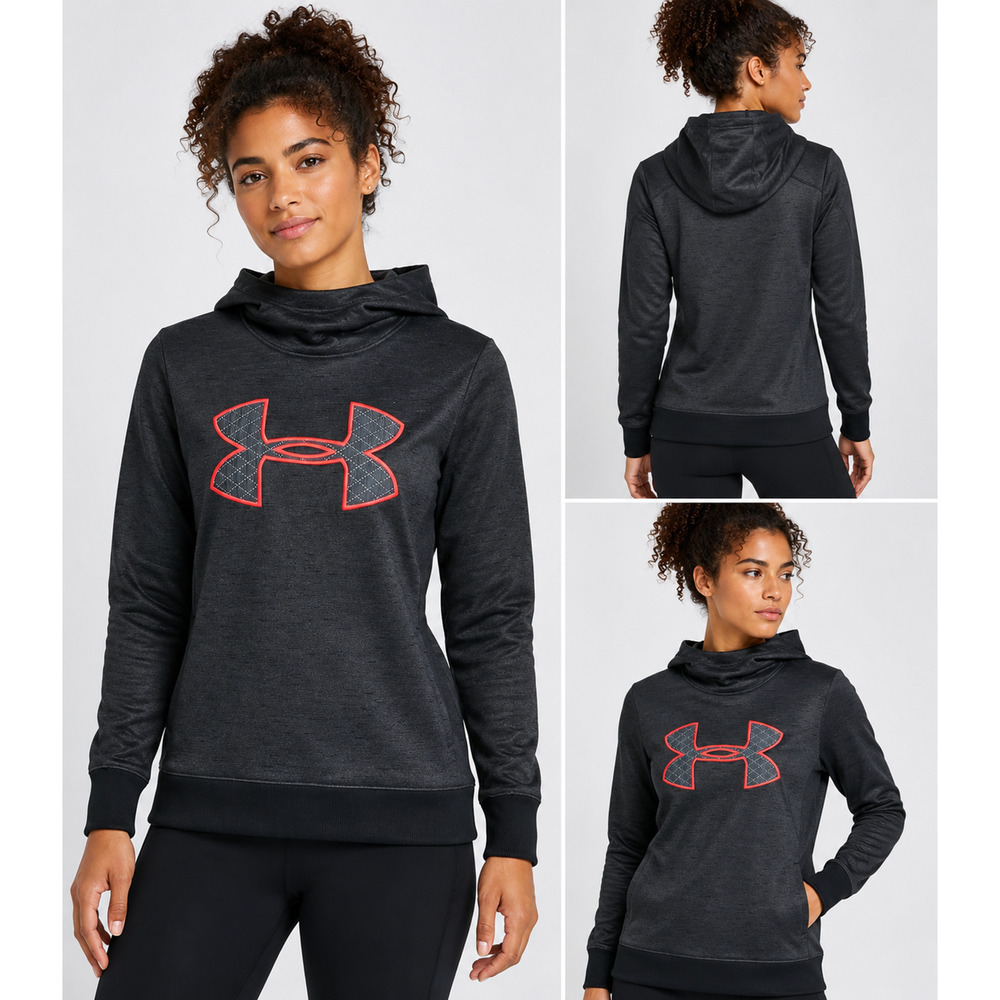 Under Armour ColdGear Fleece Hoodie Women XS Charcoal Big Logo Pullover New - Picture 13 of 13
